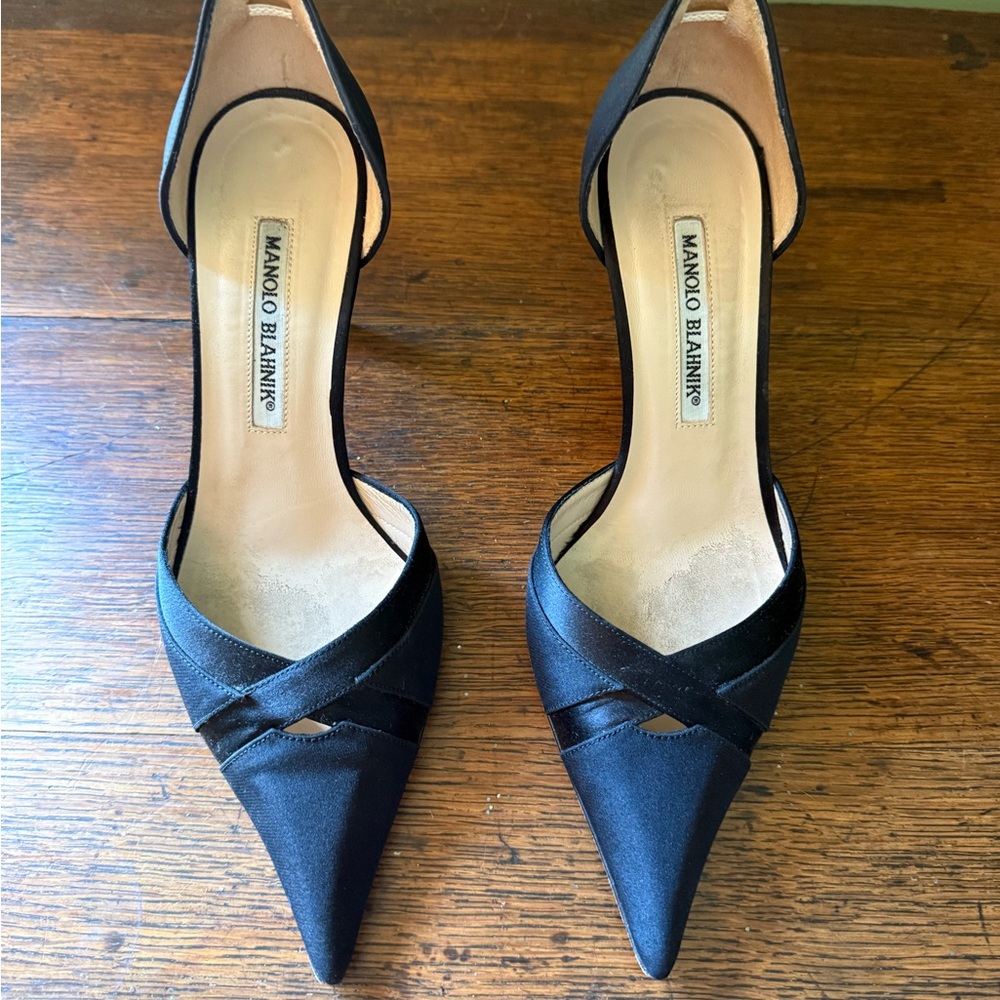 Manolo Blahnik Black Satin Heels